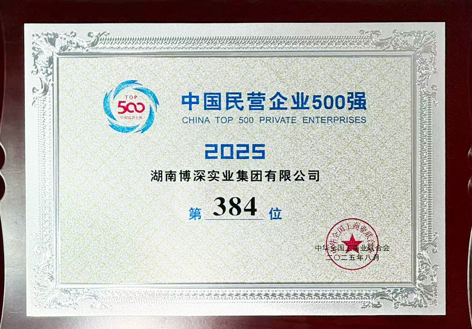 集团上榜2025中国民营企业500强,位列第384位。.jpg